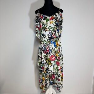 Parker Floral Ruffle‎ Off-Shoulder High-Low Midi Dress XS